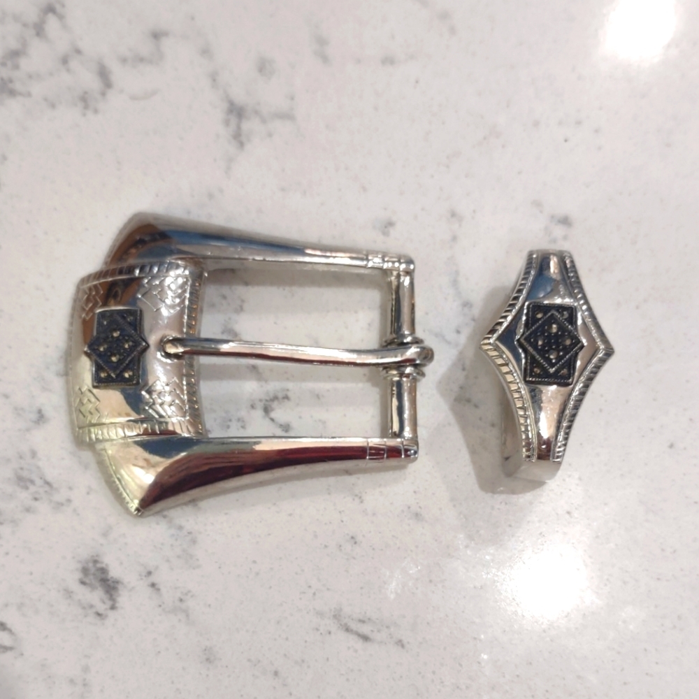 Judith Jack marcasite vintage silver tone belt buckle set